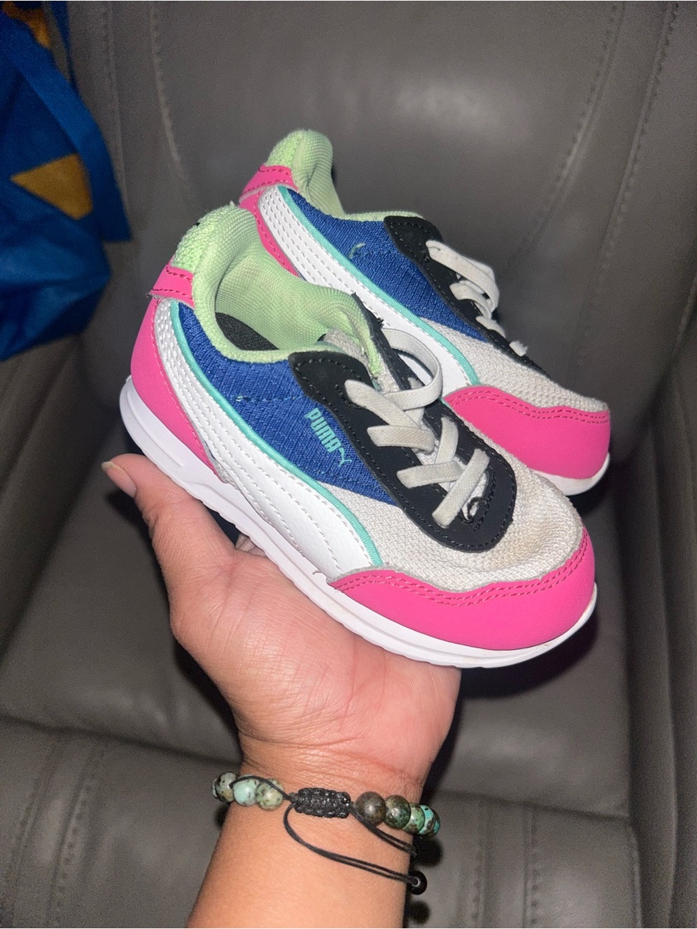Puma Kids White, Pink, Blue & Green Retro Runner Sneakers